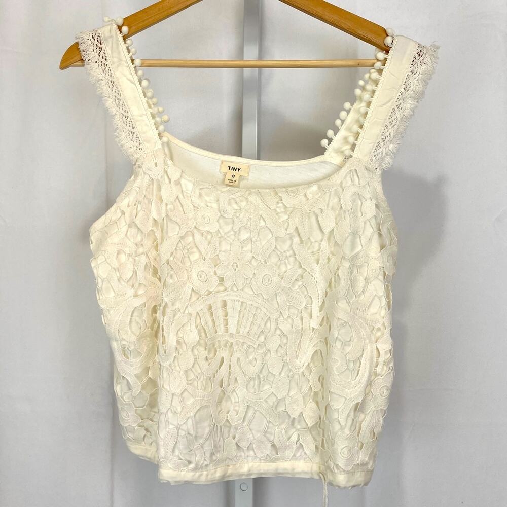 TINY Anthropologie Macie Lace Crochet Tank Top Pom Pom Ivory Cream Size S